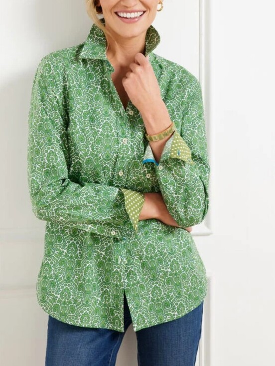 Talbots Tops - Tablots Green Printed Button-Up Shirt